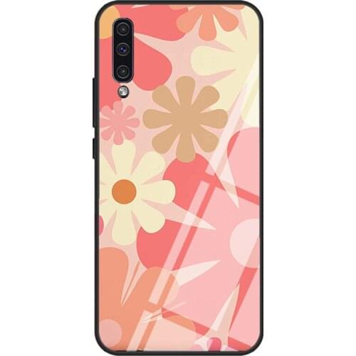 Blush Pink Retro 70s Aesthetic Floral Tempered Glass Phone Case For Samsung A12 A32 A52 A72 A51 A71 A31 A40 A50 A70 A20e A21S