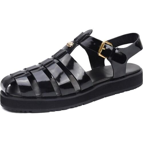 Korean Style High top Cow leather Rome Gladiators Summer Beach Sandals Size Plus buckle strap exercise Leisure Men Sandals