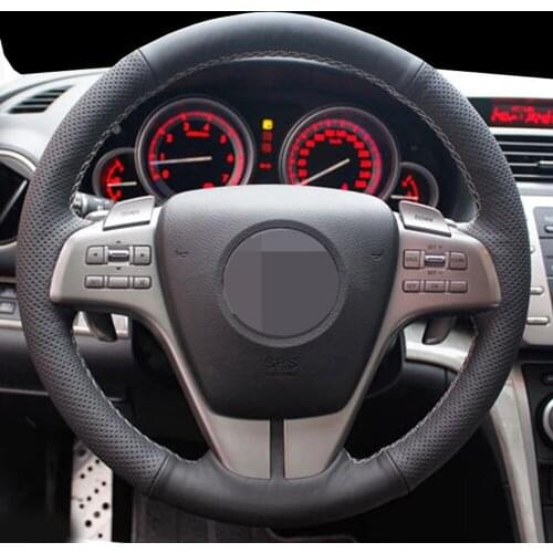 DIY Black Artificial Leather Hand-Sewn Car Steering Wheel Cover For More Comfortable Briving Suitable For Mazda 3 Mazda 6 2009