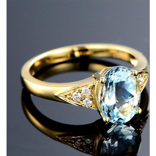 Chic Sea Blue Crystal Topaz Aquamarine Gemstones Diamonds Rings for Women 18k Gold Filled Jewelry Finger Bands Trendy Accessory