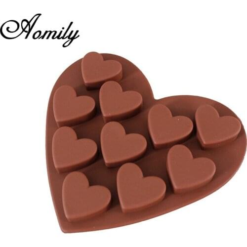 Aomily 10 Holes Lovely Heart Shaped Chocolate Cake Sugar Silicone Mould Ice Mini Cube Tray Kitchen Baking Pastry Tools