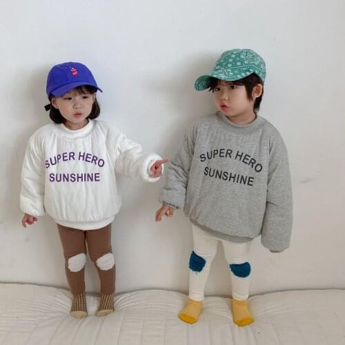 Winter New Toddler Kids Thicken Sweatshirts Half High Collar Letter Add Cotton Pullovers for Baby Boys Girls Child Warm Hoodies
