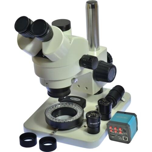 7X-45X Trinocular Microscope Inspection Zoom Stereo Microscope 14MP HDMI USB Calibrate Camera +56 LED Ring Light + C adapter