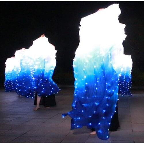 Belly Dance LED Fan Veil 1.8 Long Bamboo Fans Veil Hand Made Silk Fan for Dance/Outdoor LED Veil Fans Belly dance Accessories