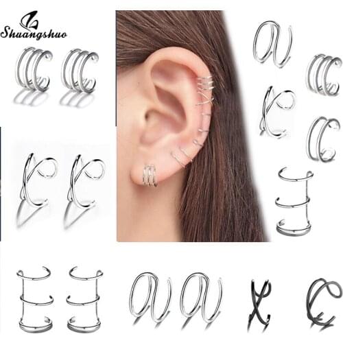 Shuangshuo Punk Earring Cuff Clip On Earrings Geometric Ear Cuffs for Women Clips Keepsake Jewelry Accessories Gifts