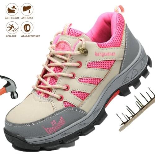 Women Safety Work Shoes Steel Toe Cap Anti-Puncture Anti-Smashing Boots Breathable Four Seasons/Cotton Protective Sneakers