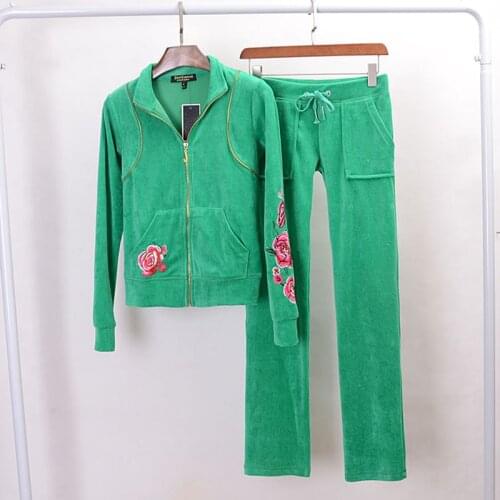 Spring/Fall 2020 Casaul Tracksuit Women 2 Piece Set Top And Pants Velet Embroidery tracksuit Zipper Sexy Sweatshirt Sweat Suit