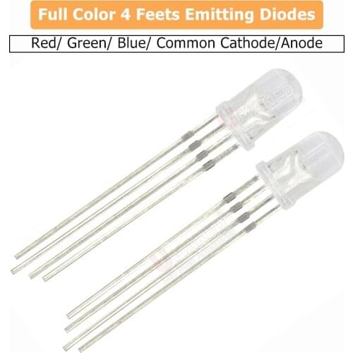 100pcs 5mm Full-color LED RGB red/green/blue Common Cathode/Anode Four feet transparent highlight color light 8mm diode colorful