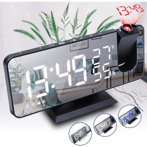 2021 LED Digital Alarm Clock Watch Table Electronic Desktop Clocks Weather FM Radio Time Projector Snooze Function Bedside Clock