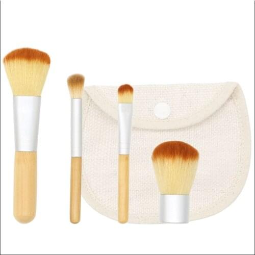 4pcs/Set Small Makeup Brushes Bamboo Cosmetic Face Foundation Power Eyeshadow Blush Make Up Brush Kit Maquiagem with Bag