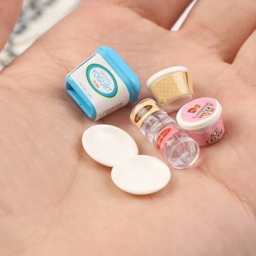 7Pcs/Set Dollhouse Miniature Yogurt ice cream Milk Egg Pudding Cup Toys Doll Food Miniatura Kitchen Accessories