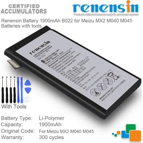 Renensin Battery 1900mAh B022 for Meizu MX2 M040 M045 Batteries with tools