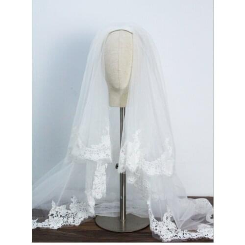 Two Layers Wedding Veil With Comb Lace Edge Long Cathedral Marriage Bridal Accessories