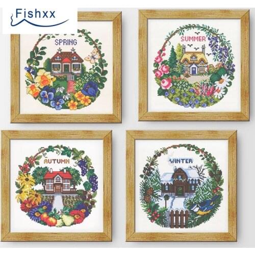Fishxx Cross Stitch C335-C338 Four Seasons Spring And Summer Garden Handmade Embroidery Kit
