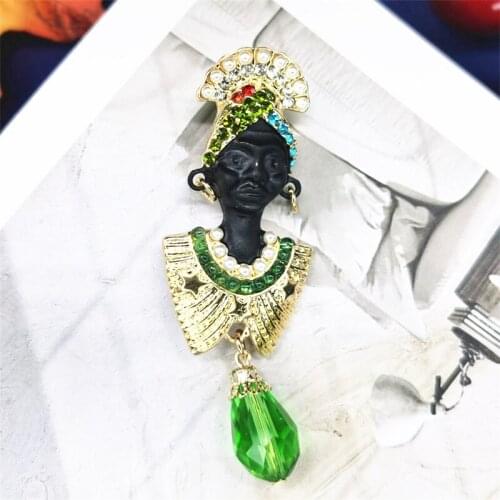 HOSENG African Indigenous Nation Brooch Crystal Rhinestone Elegant Noble Woman Jewelry With Pearl Pin HS_760