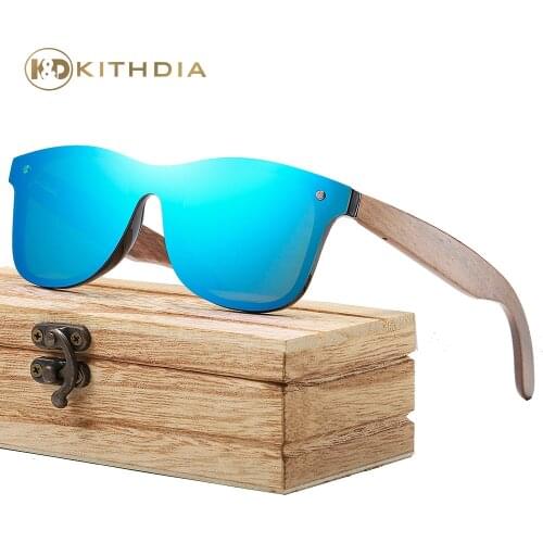Kithdia Handmade Sunglasses Men Polarized Walnut Wooden Eyewear Women Mirror Vintage Oculos de sol masculino UV400 Lens