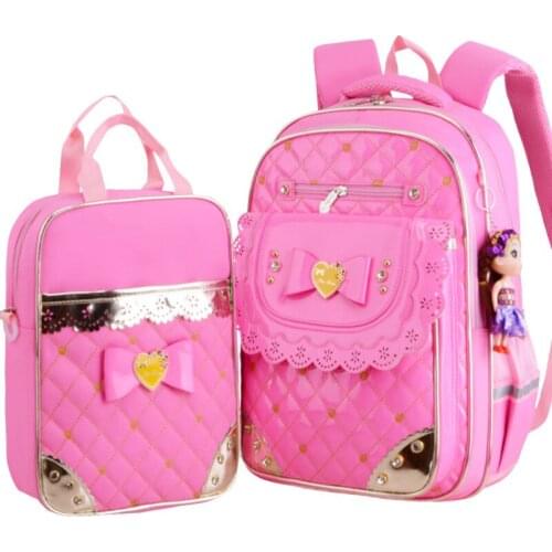 Beautiful Pink Bow Girl School Bag Set High Quality Nylon Waterproof Backpack Cute Girls Schoolbags satchel Mochila Escolar