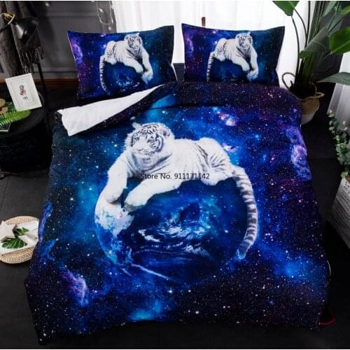 3D Blue Background White Tiger Digital Print Bedding Set Fashion Duvet Cover with Pillowcase Double Queen Size Bedding