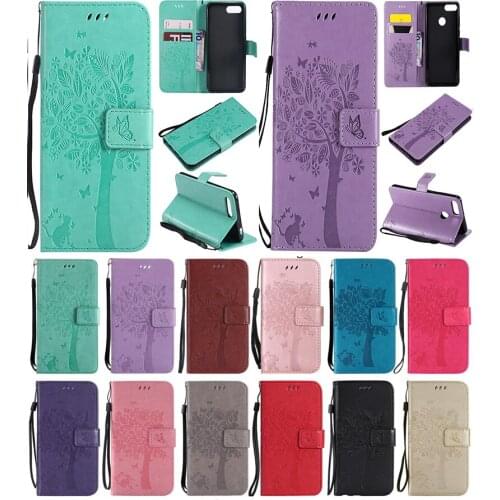 Leather Case on Honor 10 Y9 2018 2019 8C 8X Case 3D Tree Cat Case Wallet Flip Magnetic Stand Phone Case View 10 20 P Smart Plus