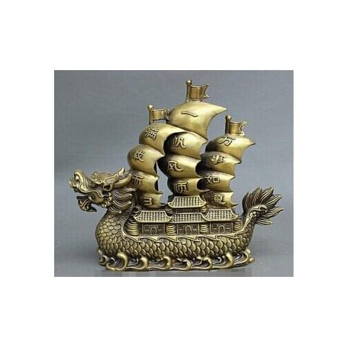Copper Brass CHINESE crafts Asian 12 " Chinese Fengshui Pure Bronze barco navio da vela Yi Fan Feng Shun