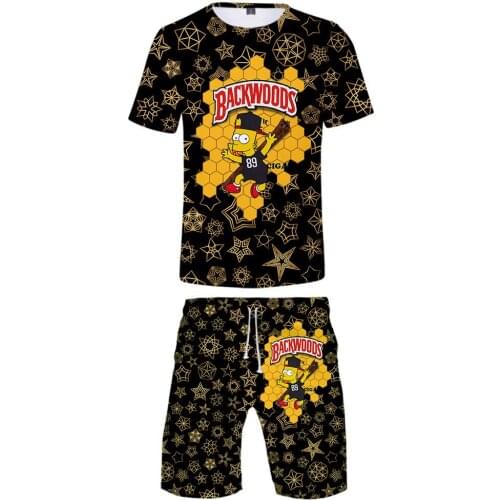 Funny Foods Backwoods Honey Berry Two Pieces Sets Men Hip hop Casual T-shirt + shorts Sport Suit Fashion Brand Clothes