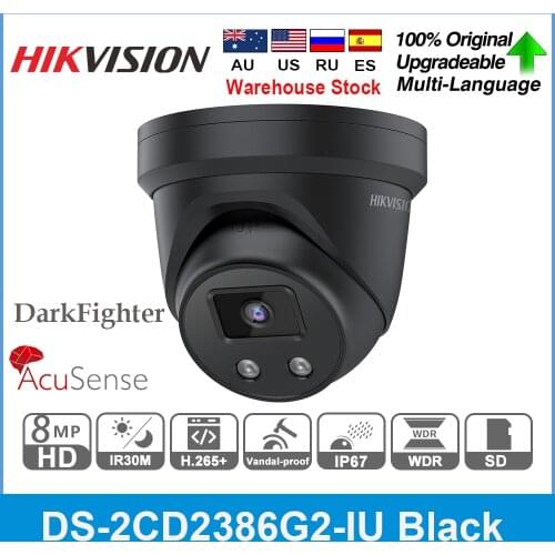 Hikvision Original IP Camera DS-2CD2386G2-IU Black 8MP H265+ WDR built-in mic and SD card slot POE IP67 IR30m Network Camera
