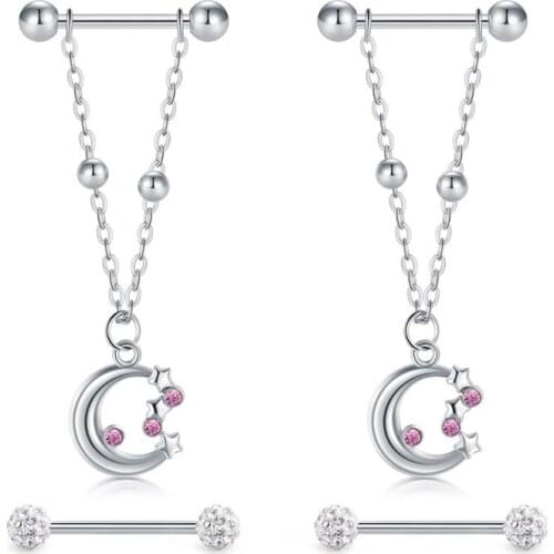 JFORYOU 4PC Nipplerings Piercing Barbells 316L Stainless Steel Body Jewelry 14G Pendant Nipple Rings Piercing for Women Jewelry