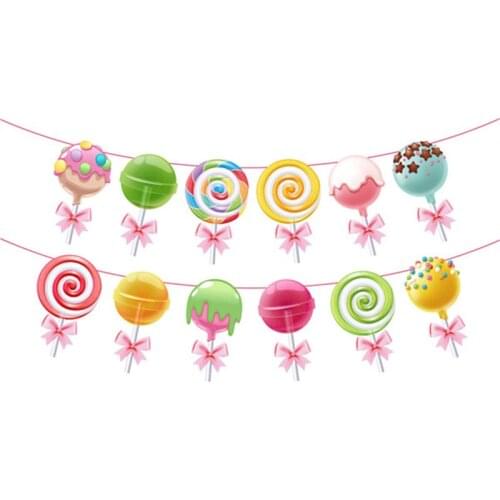 Sweet Lollipop Birthday Banner Happy Birthday Cake Topper Baby Shower Birthday Party Decor Hanging Bunting Kids Favors