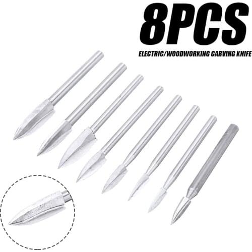 8pcs 3-8mm Wood Carving Drill Bit White Steel Long Drill Bits For DIY Wood Roof Craft Carving Engraving For Electric Drill Tool