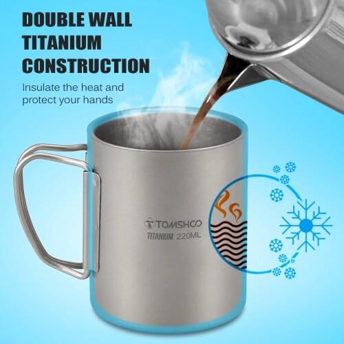 TOMSHOO 220/350/450/600ml Double Wall Titanium Water Cup Coffee Tea Mug for Home Office Outdoor Camping Hiking Backpacking