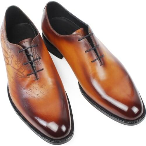 VIKEDUO Patina Leather Dress Shoes Men Engraving Wedding Office Handmade Mans Footwear New Zapato Hombre