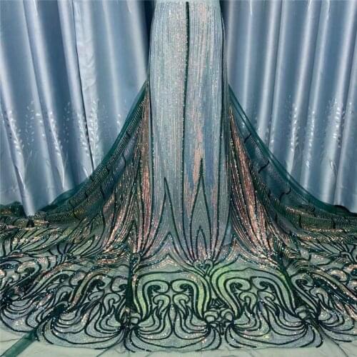 Green Glitter Sequins French Tulle Lace Fabric 2021 High Quality African Lace Fabric Latest Lace Material For Evening Party