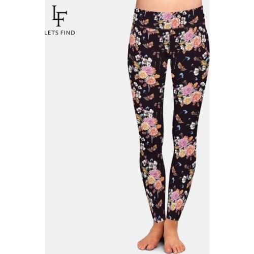 LETSFIND High Quaility Women Warm Full Leggings Fashion 3D Chrysanthemum and Peony Printiing High Waist Fitness Silm Leggings