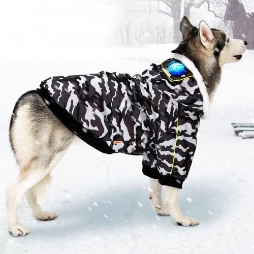 Winter Pet Coat Hoodie with Sunglasses Dogs Clothing Warm Jacket Cotton Camouflage Color for Big Dogs Christmas Winter Clothes