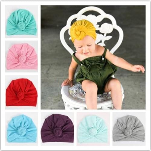1pcs 2019 Toddler Kids Baby Cotton Soft Turban Knot Hat Candy Color Stretchable Cap Bohemian Baby Hat Beanie