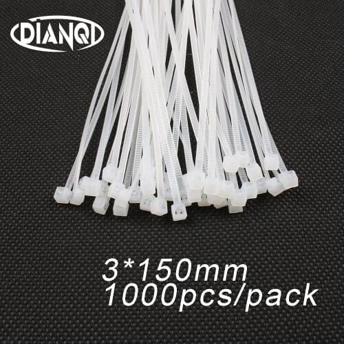 1000pcs 3mm*150mm 2.5mm Self locking Nylon Cable Ties White color Plastic Zip Tie wire binding wrap straps UL Certified