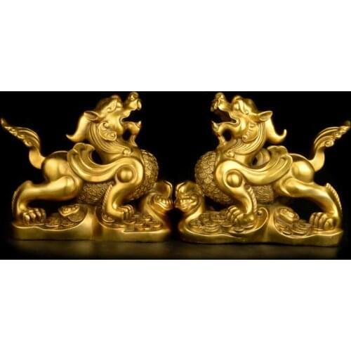 Large # A PAIR store home efficacious Talisman Protection # Money Drawing Martial god of wealth PI XIU dragon BRASS statue