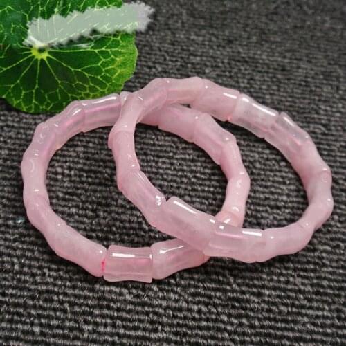12x15mm Natural Rose Quartzs Beads Bracelets For Women Trinket Beads Accessories Bamboo Shape Beads Bracelets For Girl Gift