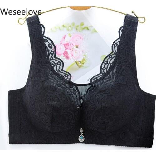 Weseelove Summer Hot Sale 115DE Plus Size Women Bra Push Up Soutien Gorge Female Black Breathable Gathered Lace Underwear M02-2