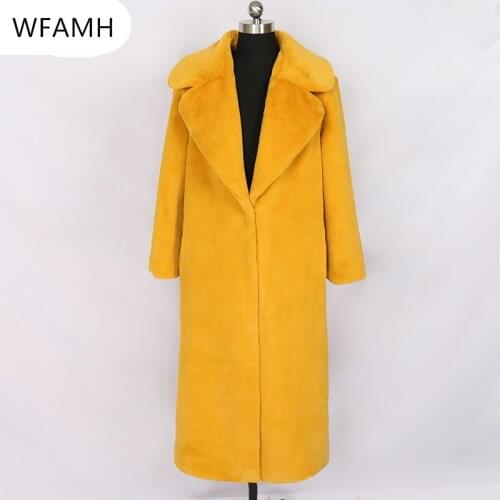Long ladies plus size suit collar faux rex rabbit fur coat yellow black gray color fluffy Teddy coat ladies faux fur winter coat