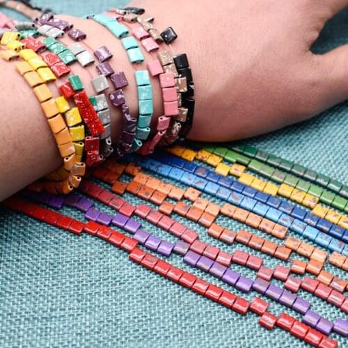 Two Holes Natural Stone Hematite Beads 5x5mm Colour Square Spacer Beads For Jewelry Making Diy Bracelets Space Loose Beads