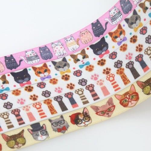 DHK 5/8'' 50yards Cats Paw printed Fold Elastic FOE stretch ribbon hairbow headwear headband DIY OEM S1418