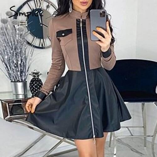 Elegant A line womens office dress casual stand collar zipper dress high street womens short skirt 2020 autumn and winter new