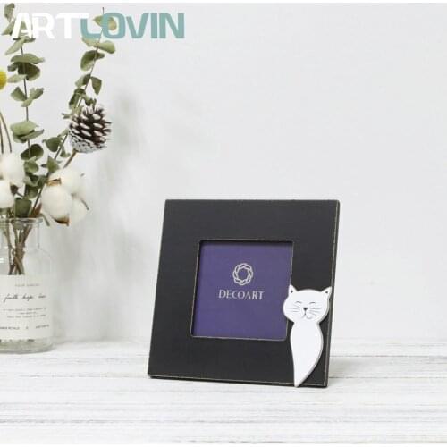 Retro Black & White Photo Frame Wooden Rustic 4 Inch Square Picture Frames for Kids Birthday Gift Home Decor Cat New Design