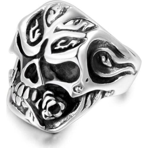 Gothic Jewelry Flower Skull Ring For Man 316L Stainless Steel Mans Punk Style Finely Polished And Never Faded Dropshipping