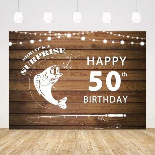 Happy 50th birthday backdrop lets fishing dark wood floor background for photo studio white light photo booth background studio