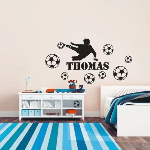 Hot Sale Soccer Player Personalized Kids Name Bedroom Wall Decor Vinyl Art Wallpaper For Kids Boy Room Decoration Mural Y-332