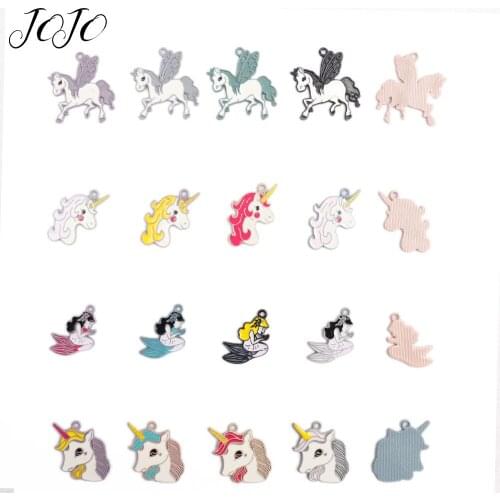 JOJO BOWS 5pcs DIY Craft Supplies Alloy Accessories Unicorn Mermaid Iron on Patch For Phone Case Sticker Handmade Necklace Decor
