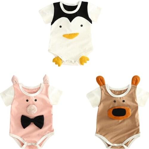 Baby Boy Short Sleeve Jumpsuit Unisex Newborn Bebe One Piece Bodysuit Cartoon Animal Pig Panda Cow Kids Overalls Clothes Outfit