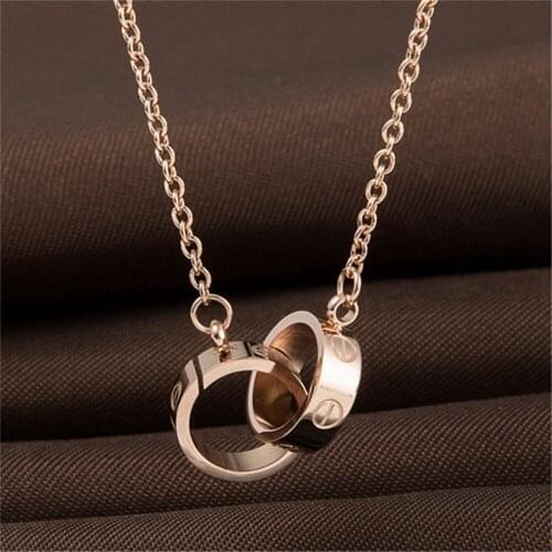 Korean hot selling fashion Double Circle Necklace versatile temperament titanium steel high-grade girls' accessories